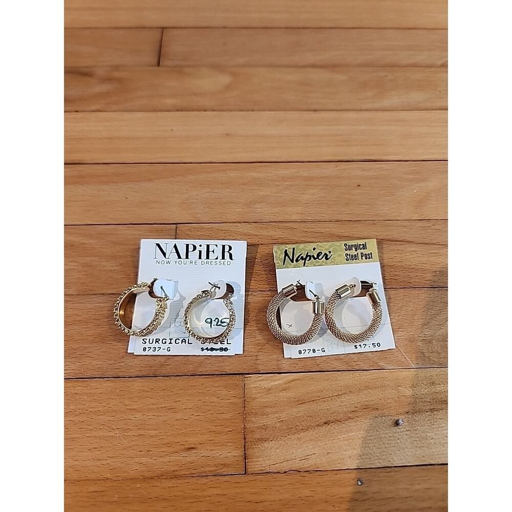 Napier Vintage Gold Plated Metal Twisted Hoop Pierced Earrings Lot Of 2